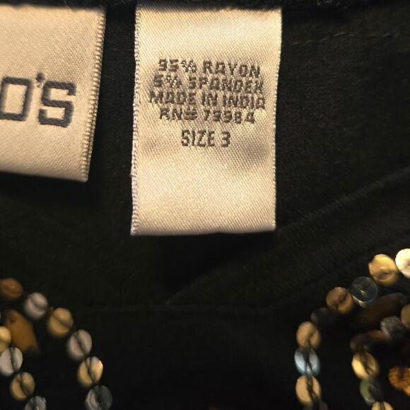 Chico's Black Gold Bronze Sequenced V-Neck Women's Blouse 3 - L - Picture 6 of 6